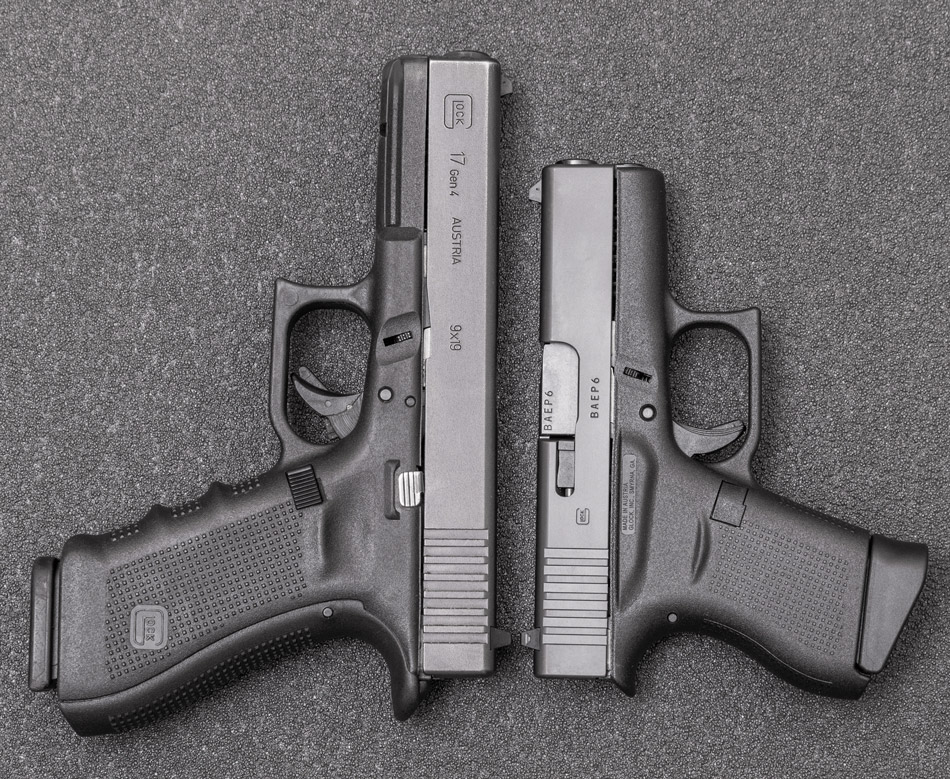 Стандартный Glock 17 и «малыш» Glock 43 —сравнение габаритов