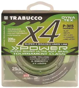 Шнур Trabucco Dyna-Tex 4X Power 150m (lime yellow) #2.0/0.235mm 30b/13.61kg