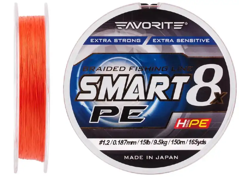 Шнур Favorite Smart PE 8x 150м (red orange) #1.2/0.187mm 15lb/9.5kg