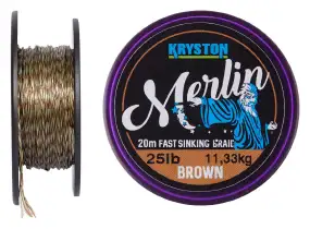 Поводковый материал Kryston Merlin Fast Sinking Supple Braid 20m 35lb ц:gravel brown