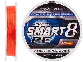 Шнур Favorite Smart PE 8x 150м (red orange) #1.5/0.202mm 17lb/11.4kg