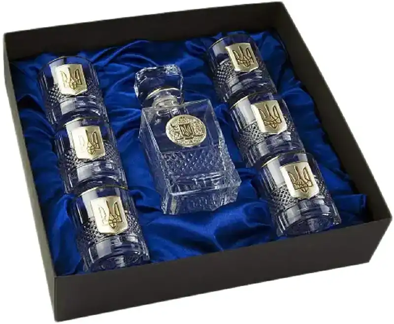 Подарочный набор стаканов для виски Boss Crystal "Тризуб" с золотыми накладками