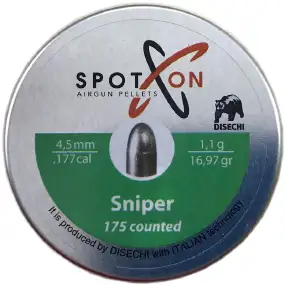 Кулі пневматичні Spoton Sniper кал. 4,5мм. Вага - 1,1 г. 175 шт/уп
