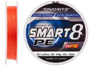 Шнур Favorite Smart PE 8x 150м (red orange) #2.5/0.265 mm 30lb/16.4 kg