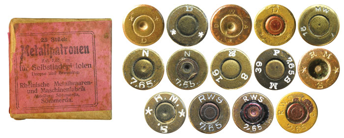  Упаковка немецких патронов компании RWS до 1918 года выпуска и клейма различных немецких компаний периода 1900-1930 гг.