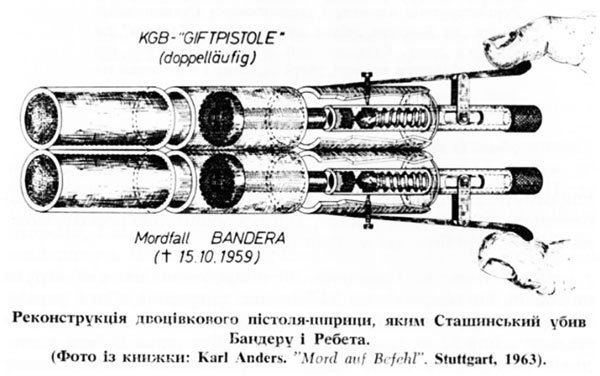  Графическая реконструкция оружия Сташинского, опубликованная в 1963 г. вскоре после суда в Карлсруэ