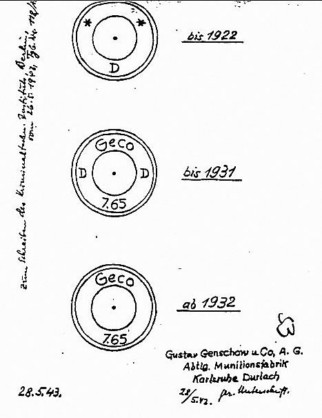  Изображение клеймения «гековских» гильз из отчета немецкой комиссии расследования Катыньской трагедии