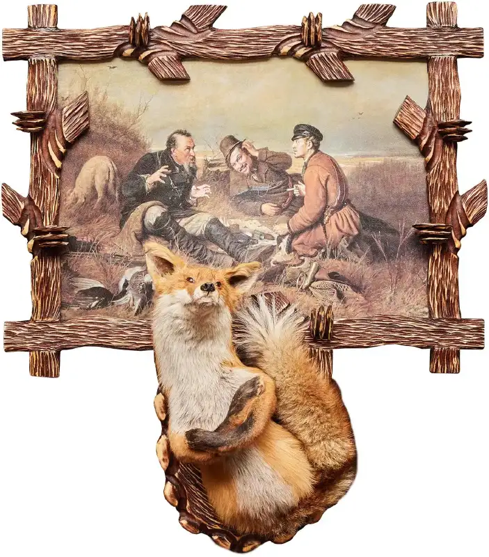 Опудало "Лис" і картина "Охотникиі"