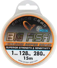 Шнур плетеный Savage Gear Big Fish HD16 Braid 15m 1mm 280lbs 128kg Neutral