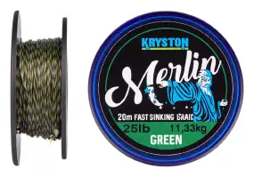 Повідковий матеріал Kryston Merlin Fast Sinking Supple Braid 20m 35lb к:weed green