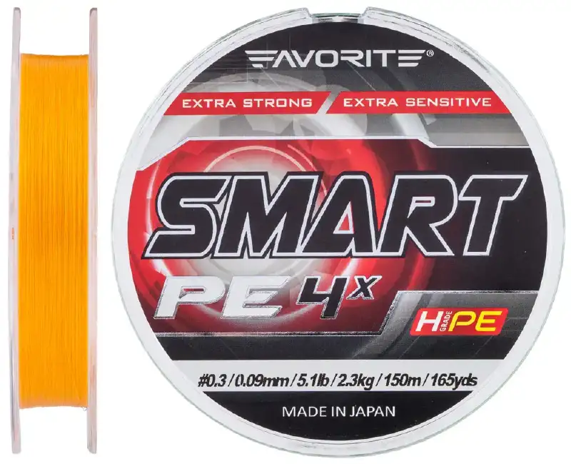 Шнур Favorite Smart PE 4x 150м (оранж.) #0.3/0.09 мм, 2.3 кг