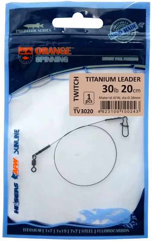 Поводок UKRSPIN Orange Spinning титан с вертлюгом 16см 6кг (12lb)/0.25мм