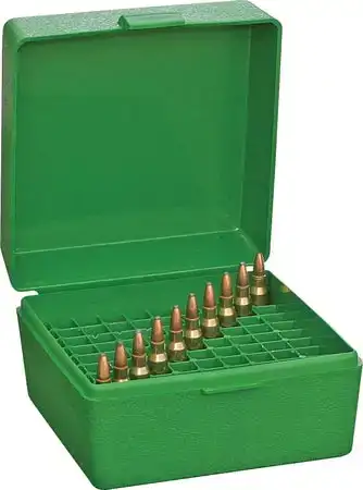 Коробка для патронів MTM кал. 223Rem. Кількість - 100шт. Колір - зелений