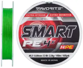 Шнур Favorite Smart PE 4x 150м (салат.) #0.3/0.09мм 2.3кг