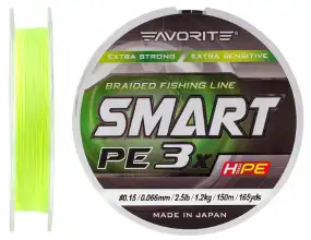 Шнур Favorite Smart PE 3x 150м (fl.yellow) #0.15/0.066mm 2.5lb/1.2kg