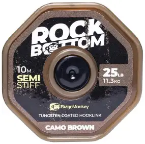 Поводковый материал RidgeMonkey Connexion Rock Bottom Tungsten Semi Stiff Coated Hooklink Camo Brown 10m 25lb