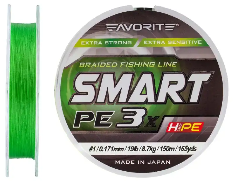 Шнур Favorite Smart PE 3x 150м (l.green) #1/0.171mm 19lb/8.7kg