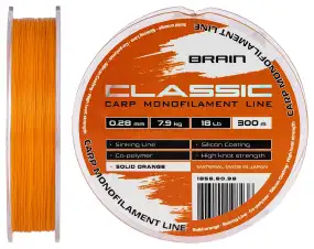 Волосінь Brain Classic Carp Line (solid orange) 300m 0.28mm 18lb 7.9kg