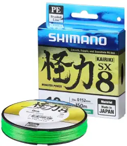 Шнур Shimano Kairiki SX8 PE (Mantis Green) 150m 0.15mm 9.0kg