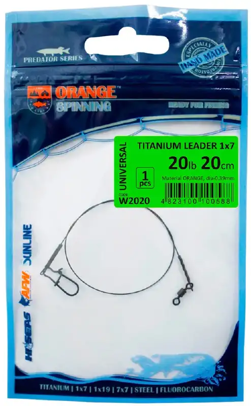 Поводок UKRSPIN Orange Spinning титан 1x7 20см 8кг(17lb)/0.36мм