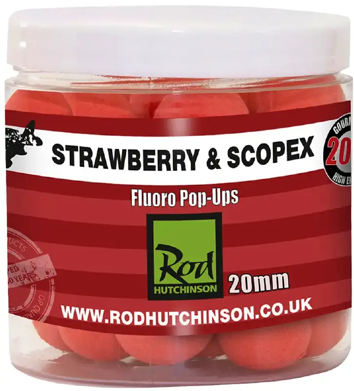 Бойлы Rod Hutchinson Fluoro Pop Ups Strawberry & Scopex 20mm