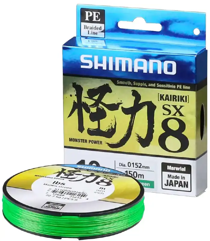 Шнур Shimano Kairiki SX8 PE (Mantis Green) 150m 0.10mm 6.0kg
