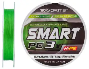 Шнур Favorite Smart PE 3x 150м (l.green) #0.8/0.153 mm 15lb/6.8 kg