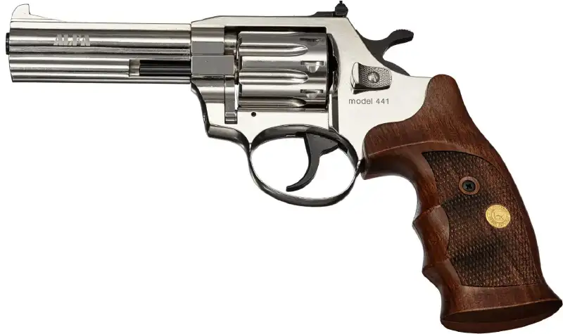 Револьвер флобера Alfa mod.441 4" Никель. Рукоять №9. Материал рукояти - дерево