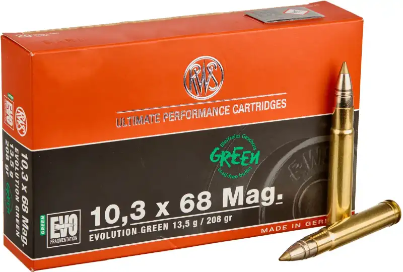 Патрон RWS кал. 10.3x68 Magnum пуля EVO Green масса 13,5 г/208 гран