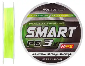 Шнур Favorite Smart PE 3x 150м (fl.yellow) #0.2/0.076 mm 4lb/1.9 kg