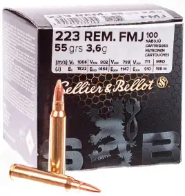 Патрон Sellier & Bellot кал .223 Rem пуля FMJ масса 3,6 г/55 гр 