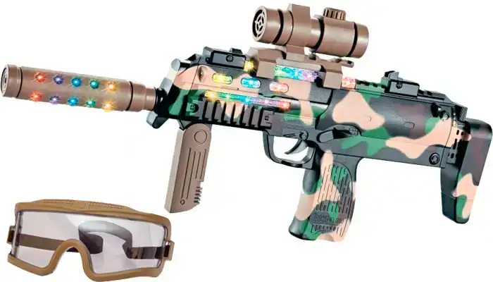 Автомат свето-звуковой ZIPP Toys HK MP7 в наборе с очками. Цвет - камуфляж/коричневый