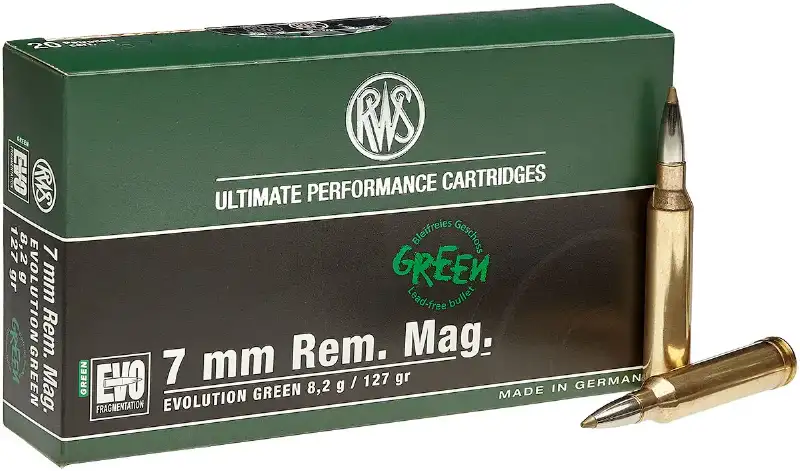 Патрон RWS кал. 7 mm Rem Mag пуля EVO Green масса 8,2 г/127 гран