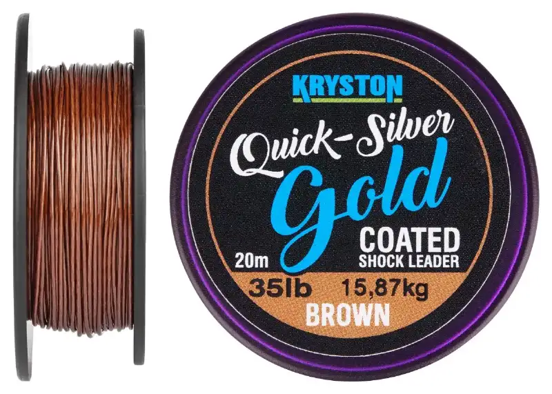 Шоклидер Kryston Quicksilver Gold Coated Shock Leader/Hook link 20m 25lb ц:gravel brown