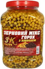 Зерновая смесь 3KBaits Зерновий Мікс Горох (з коноплeю) банка 3л