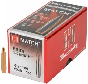 Куля Hornady BTHP Match кал. 6 мм (.243) маса 105 гр (6.8 г)/100 шт