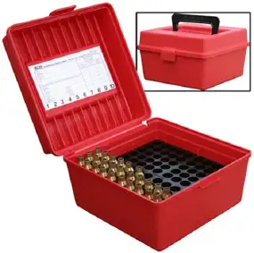 Коробка MTM R-100-MAG на 100 патронів кал. 300 Win Mag; 300 WSM; 338 Win Mag; 444 Marlin; 9,3x62. Колір – червоний.