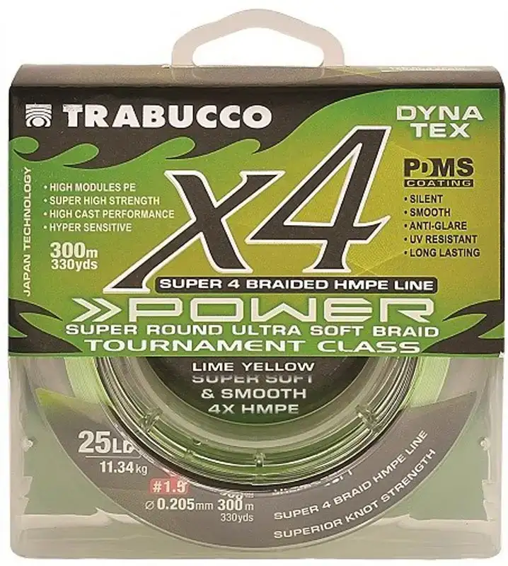 Шнур Trabucco Dyna-Tex 4X Power 150m (lime yellow) #3.0/0.285mm 40lb/18.14kg