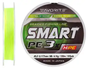 Шнур Favorite Smart PE 3x 150м (fl.yellow) #0.5/0.117mm 9lb/4.1kg