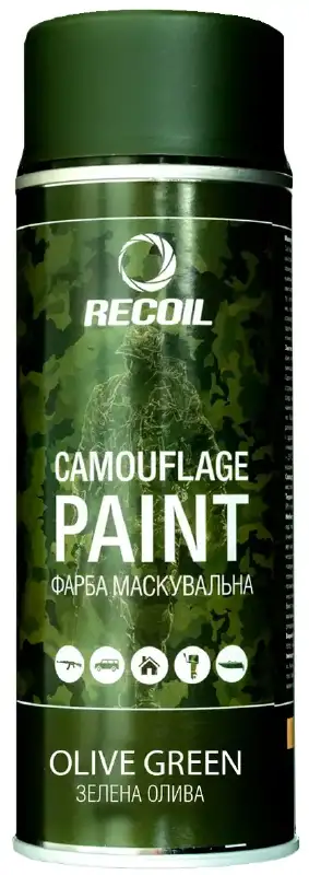 Краска маскировочная аэрозольная RecOil. Цвет - зеленая олива. Объем - 400 мл